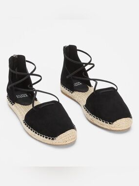 Eileen Fisher Black Suede Lace-Up Leather Espadrille Sandals